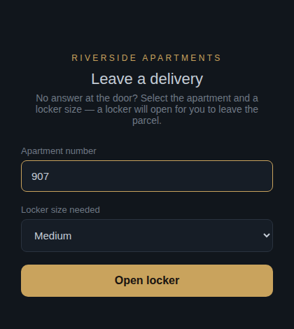 Courier screen for leaving a parcel in a delivery locker